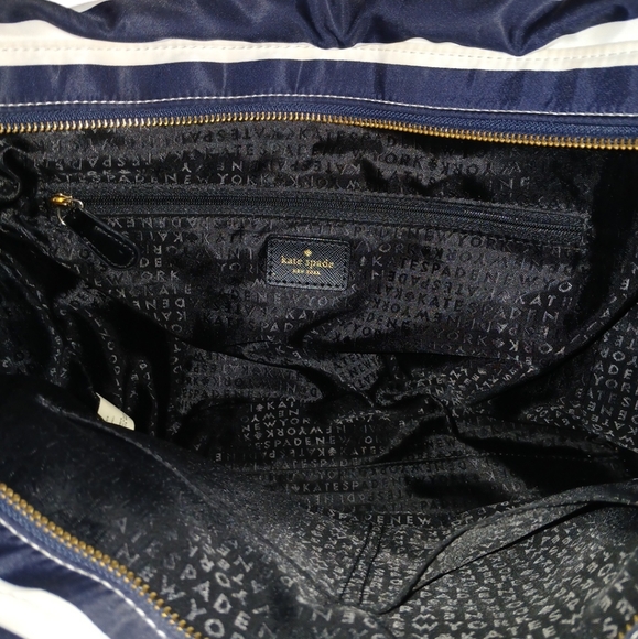 Kate Spade New York Black and White Striped Nylon Tote Shoulder Bag, - Picture 8 of 15